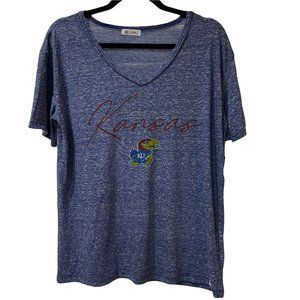 Kansas University Oversized Short Sleeve Space Dye Mascot T-Shirt Women's S NWT
